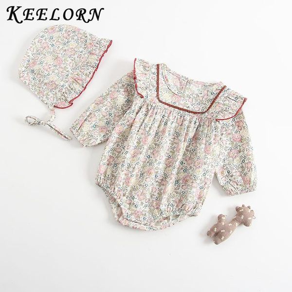 

jumpsuits keelorn baby girls rompers born long sleeve romper hat jumpsuit spring kids outfit clothes 2pcs, Blue