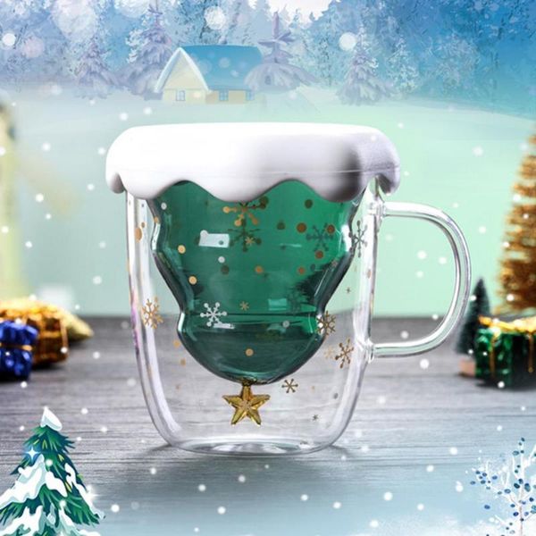 

mugs 300ml creative gift double-layer water cup christmas snowflake clear glass coffee whiskey beer double layer mug drinkware