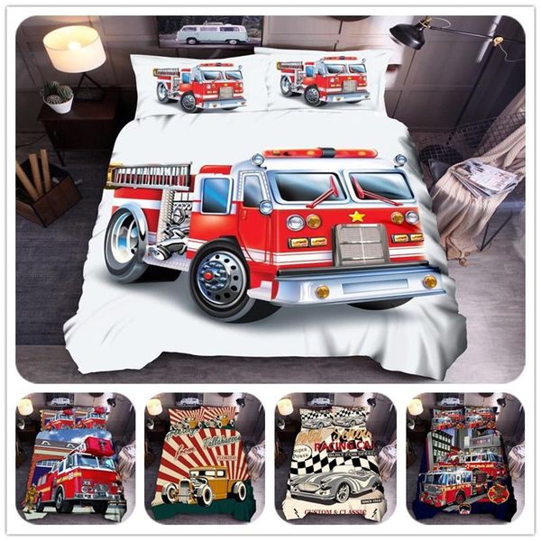 

car printing bedding set luxury duvet cover pillowcases bed linens bedclothes for kids adults twin full  king size sets