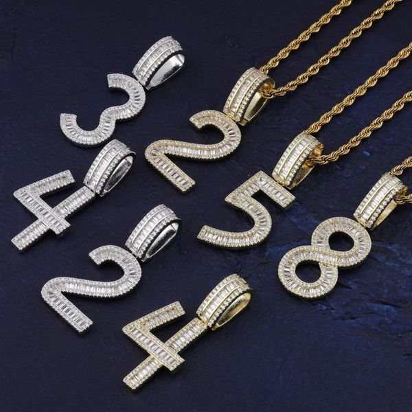 

pendant necklaces 18k gold plated bling cz simulated diamond iced out number necklace hip hop chain jewelry for men charm gifts, Silver