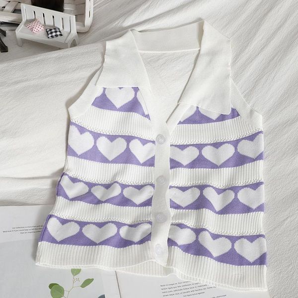 

women's tanks & camis heliar women knitted halter stripes female cute sweet heart v-neck button up for 2021 summer, White