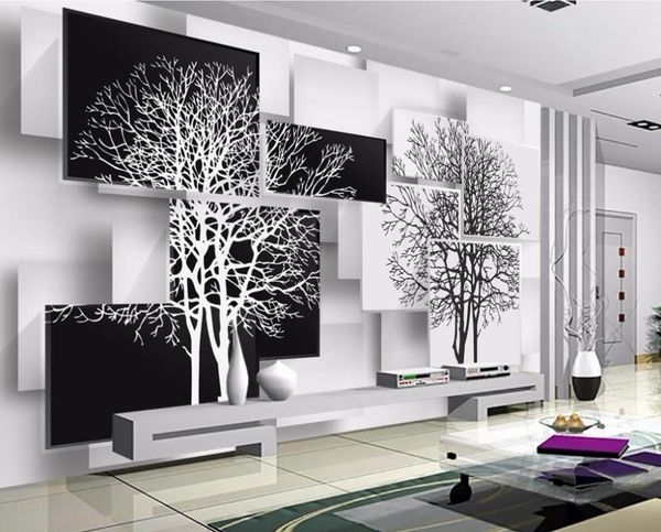 

wallpapers bacal papel de parede 3d custom po wallpaper mural simple black and white geometry big tree tv wall papers home decor