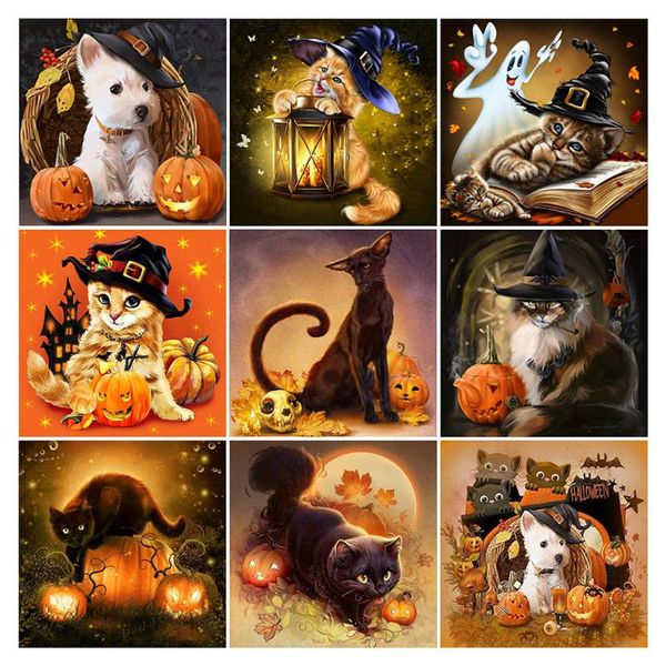 

diamond painting 5d diy cat and dog full square round handmade embroidered animal mosaic set halloween gift