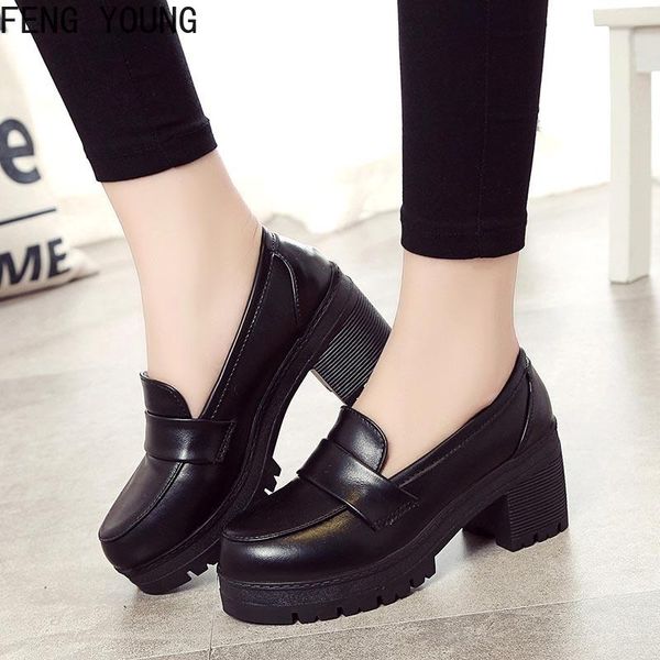 

dress shoes women's loafers lolita cospaly jk uniform leather casual heels japanese high school student girly girl, Black