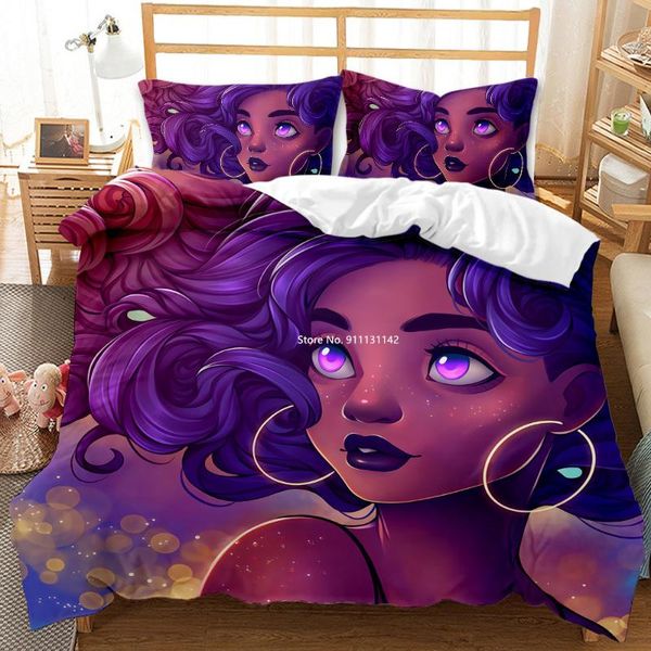 

bedding sets cute music african girl digital print cartoon home decor children bedroom down quilt cover pillowcase textile
