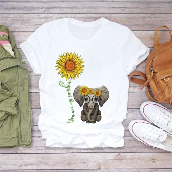 

men cartoon giraffe elephant flower mens t shirts funny animal 90s print lady graphic shirt ladies female tee, White;black