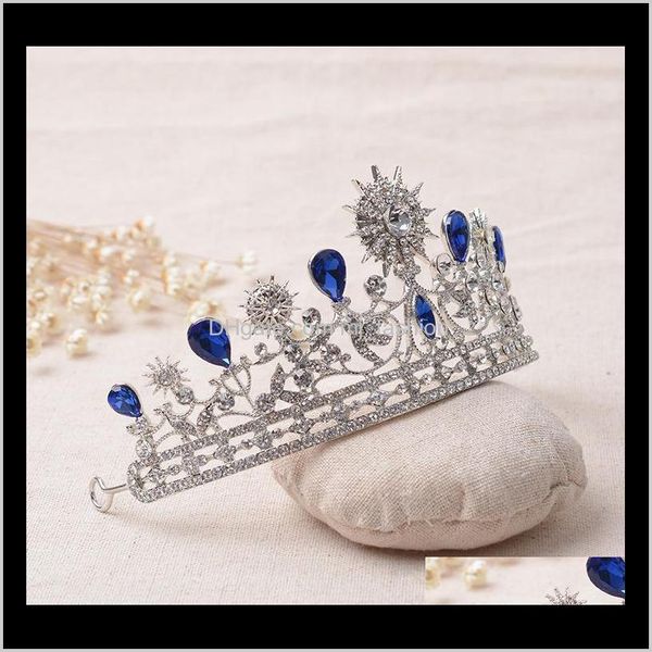 JewelryLuxury zarif mavi rhinestone gelin kristal düğün quinceanera tiaras ve kronlar yarışında taç saçı takı aessiors damla teslimat