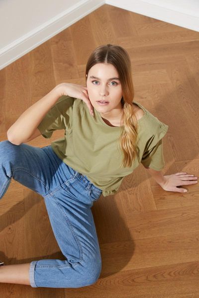 

trendyol shoulders pleated knitted t-shirt twoss21ts0215 women's, White