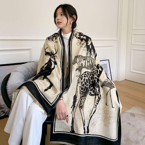

korean style new giraffe cashmere feel scarf fashionable elegant warm scarf mid-length cape dual-use, Blue;gray