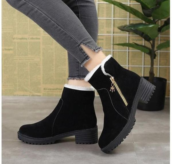 

boots 2021 women winter shoes plus size platform female warm botas mujer booties ankle for snow black
