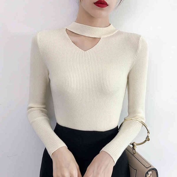 

paris girl hollow out highneck autumn winter thick sweater women ol femlae pullover slim long sleeve jumper 210524, White;black
