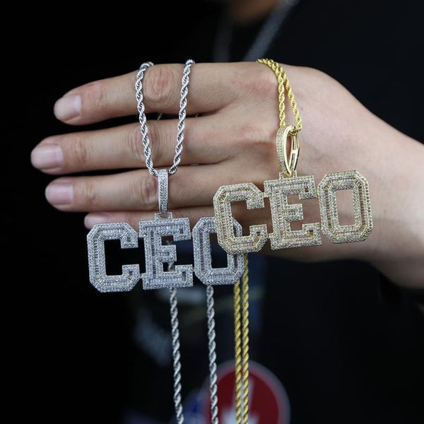 

chains 2021 hiphop iced out custom name letter ceo cubic zircon pendant necklace for men boy bling 5a cz tennis chain rope jewelry, Silver