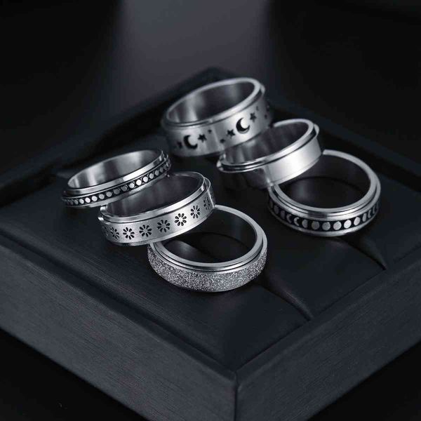

designer rings custom 6mm/ 8mm rotatable basic ring for men silver color stainless steel casual male anel stylish punk spinner jewelry, Golden;silver
