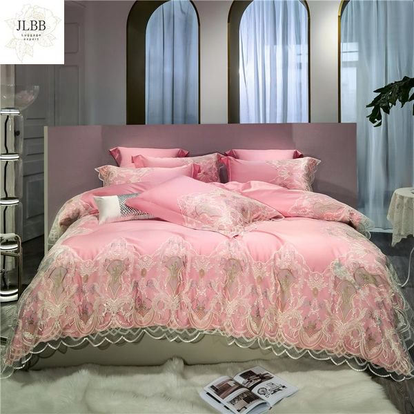

bedding sets luxury pink white romantic princess wedding 1000tc egyptian cotton set lace edge duvet cover bed sheet pillowcase 4/7pcs