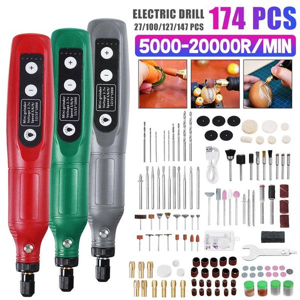 

professiona electric drills 174pcs 20000rpm wireless drill grinding polishing 5 speed adjust carving pen usb charging tools