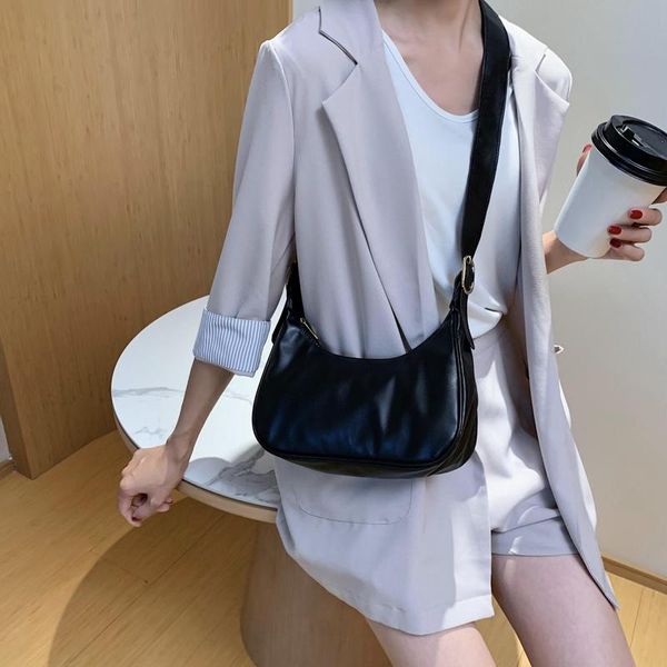 

soft pu leather women half-moon crossbody bag fashion simple ladies wide strap shoulder underarm bags elegant female handbags cross body