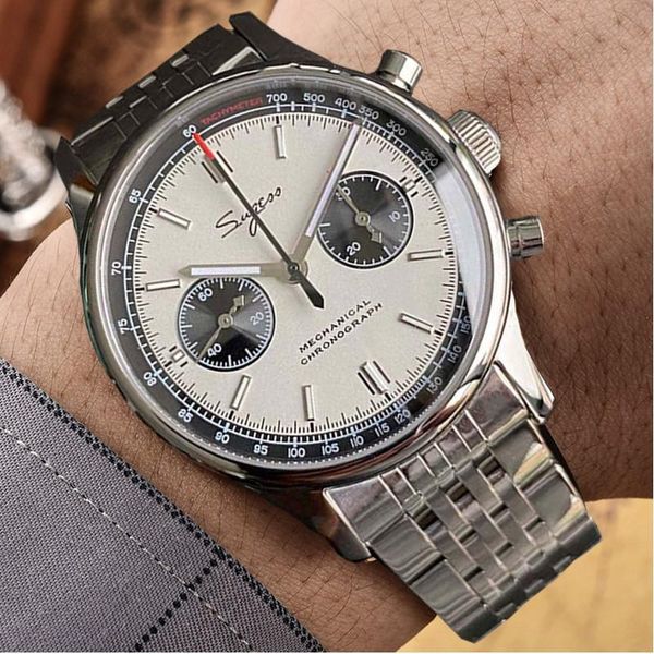 

wristwatches fashion chronograph watch st1901 movement seagull 1963 panda 40mm 38mm band sapphire mechanical wrist for men, Slivery;brown