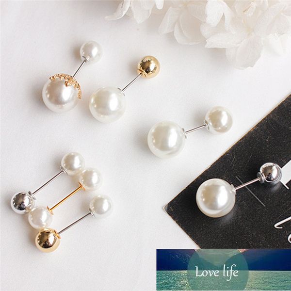 

classic imitation double pearl brooches sweater shawl clip safety pin women, Gray