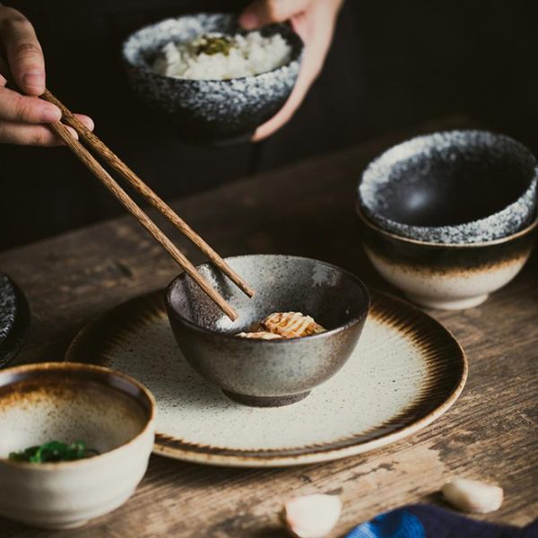 

retro stoare rice bowl creative japanese ceramic ramen with outer pattern household tableware instant noodle soup bowls
