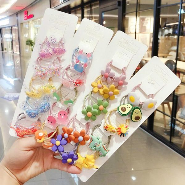 

10pcs/set children cute cartoon flower fruit rubber bands girl sweet princess elastic hair scrunchies kid accessories, Slivery;white