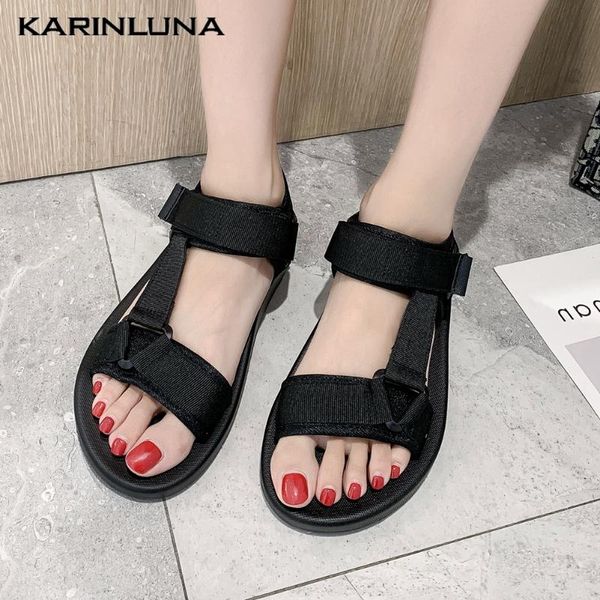 

karin 2021 brand design women sandals low heels peep toe platform flats summer casual woman, Black