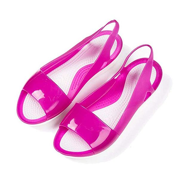 

women sandlas arrival solid color pee toe jelly shoes slip on casual summer water-proof soft beach outdoor sandals, Black
