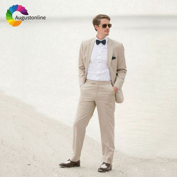 

men's suits & blazers summer beach wedding khaki/beige linen men for slim fit groom tuxedo 2piece jacket casual prom wear j4m4, White;black