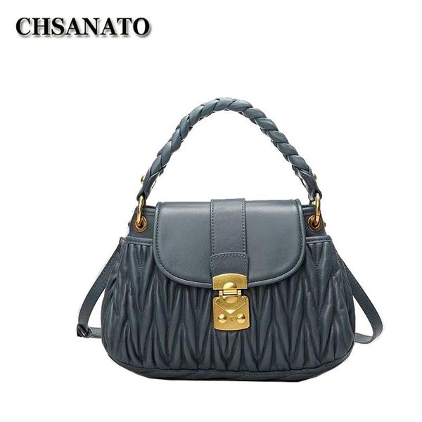 

evening bags chsanato ruffles ladies tote shoulder handbags women famous brands sheepskin genuine leather designer purses bolsa sac
