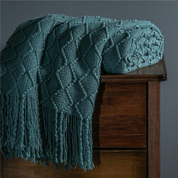 

blankets warm plaid blanket tassels knitted for bed sofa office nap solid color throw couvertures et langes