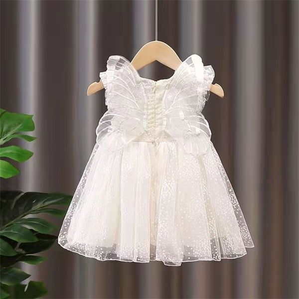 

girl's summer new 2021 princess super fairy children's girl's fashion wave point butterfly skirt, White