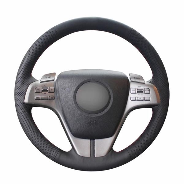 

steering wheel covers black artificial leather handsewing no-slip car cover for 6 (gh) 2009 2007-2012