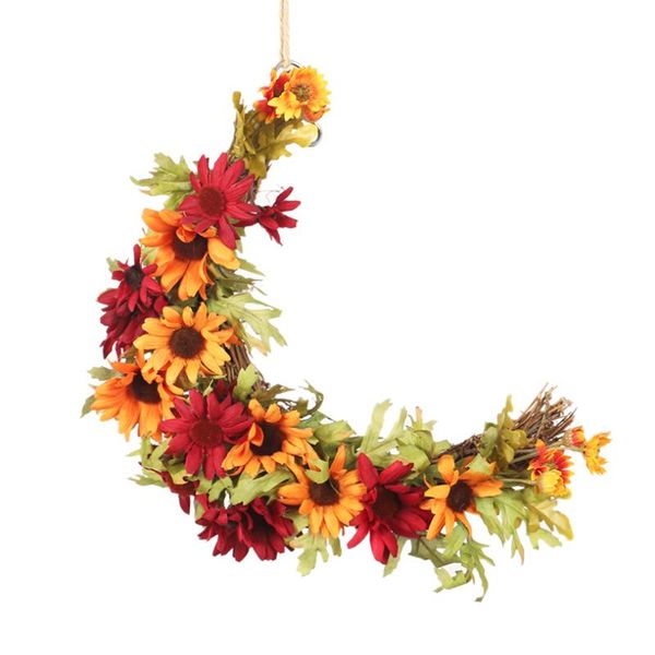

artificial moon shape chrysanthemum garland pendant for thanksgiving bar wedding party wall window hanging decorations decorative flowers &