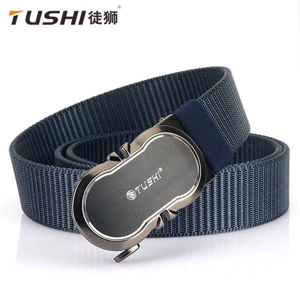 

belts tushi 2021 autumn men belt high grade 120cm*3.4cm nylon weave male waistband metal automatic buckle business ceinture gifts, Black;brown
