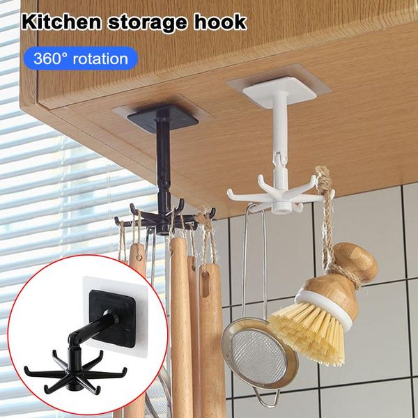 

4/6-claw rotatable hook punch-universal hanger hanging gadgets storage accessory for bath wall kitchen nds hooks & rails