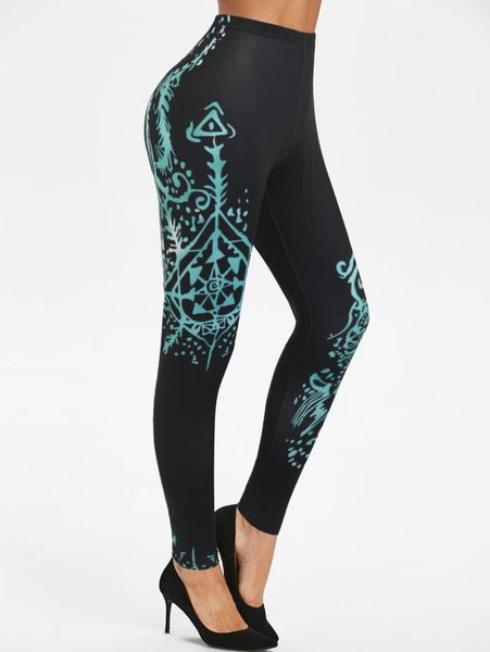 

women's leggings bohemian print high waisted skinny pants for fitness large size pant, Black
