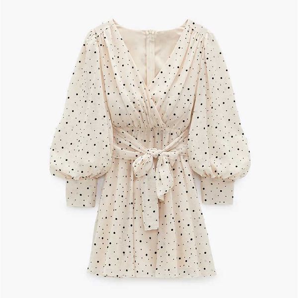

za dress woman polka dot mini dress long sleeve v-neckline zip fastening white women's dresses for summer 210706, Black;gray