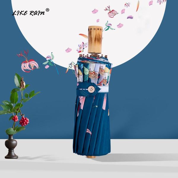 

umbrellas like rain chinese printing umbrella women windproof titanium coating anti uv sun parasol girls folding