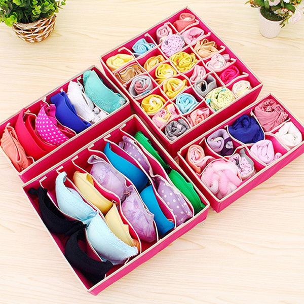 

storage drawers 4pcs multi-size bra underwear organizer foldable home box non-woven wardrobe drawer closet for scarfs socks