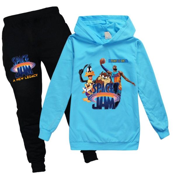 Set di abbigliamento 2021 Autunno Cartoon Space Jam 2 Tuta per bambini Stampata Felpa con cappuccio Pantaloni 2 pezzi Neonati maschi Abiti per bambina