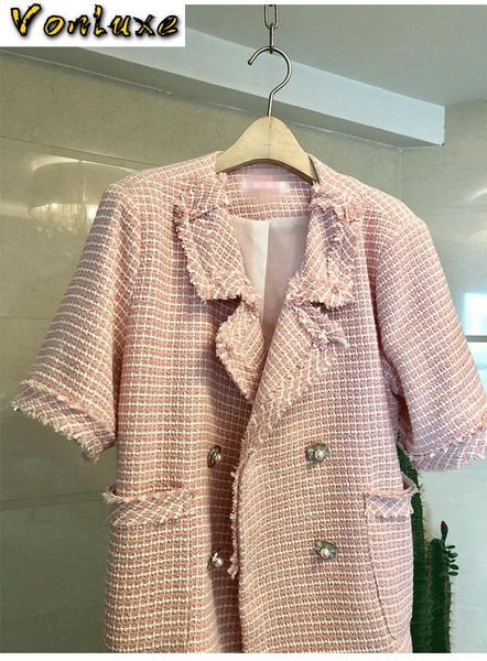 

short sleeve 2021 arrival runway designers women blazers and jackets tweed blazer female pink white double breasted coat women's suits, White;black