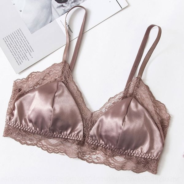 

ktz lace silk mini triangle cup rimless bra 100 women's underwear silk thin bra lace french underwear women's summer, Red;black