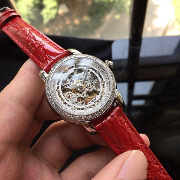 

automatic mechanical women watch sapphire mirror inlaid rhinestone personalized creative gift ms wristwatches, Slivery;brown