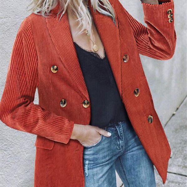 

women's vests autumn winter blazer women long sleeve jacket coat outwear solid color formal casual lady work corduroy slim clothes, Black;white