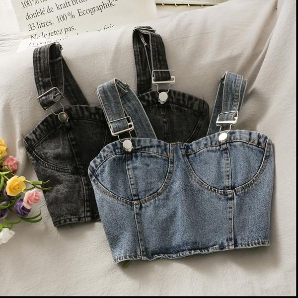 

korean version of the women cami beautiful back crop jeans sleeveless all match slim fit camisole spring fashion, White