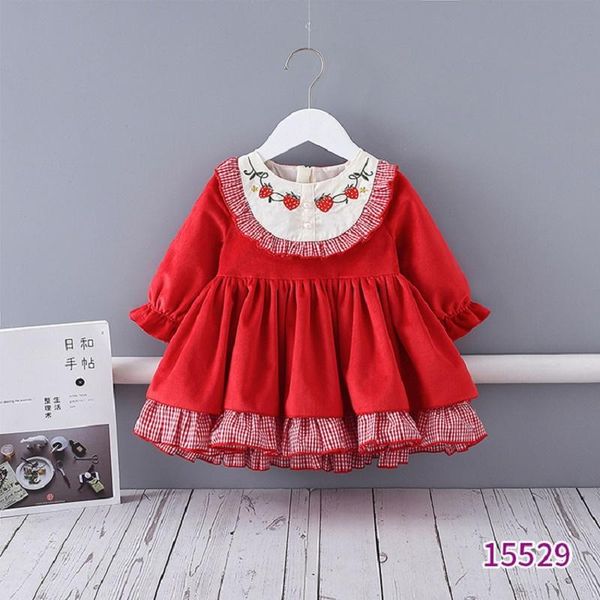 

girl's dresses winter 2021 arrivals girls dress long sleeve ruffles embroidery strawberry red bodycon cute streetwear 18m-6t, Red;yellow