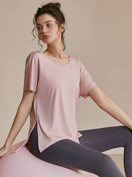 

women's tracksuits tracksuitshigh end yoga dress blouse short sleeve net red thin loose professional training running sports fitness su, Gray