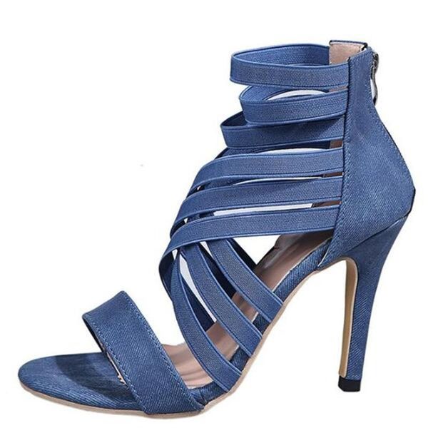 

sandals elastic band large size women style women's shoes stiletto high-heel womens casual platform slippers slides, Black