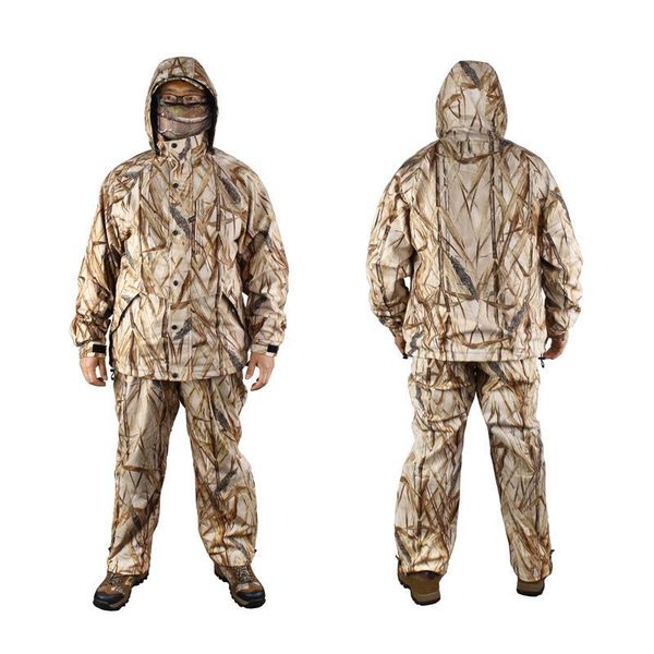 

hunting sets winter thicken lining fleece reed bionic anechoic camouflage ghillie suit waterproof fishing clothes set, Camo