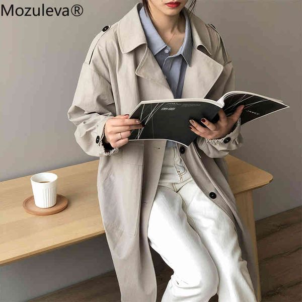 

autumn winter women's cargo windbreaker casual vintage pockets outerwear oversize long trench coats femme 210427, Tan;black