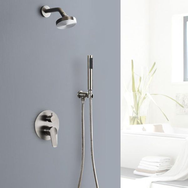 

bathroom shower sets rain system wall mounted rainfall head set stsinless steel hand faucet mixer kit brushed nickel